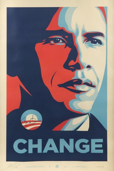 CHANGE (officially signed by US President Barack Obama and Shepard Fairey), 2008 (Contact for Price)